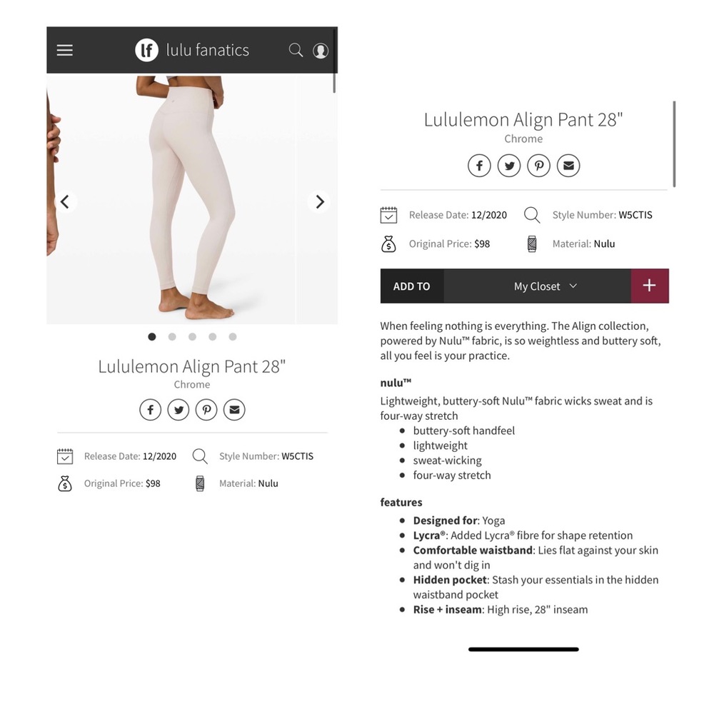 Lululemon Align Leggings 28” in Chrome - Size 4 - Picture 2 of 10